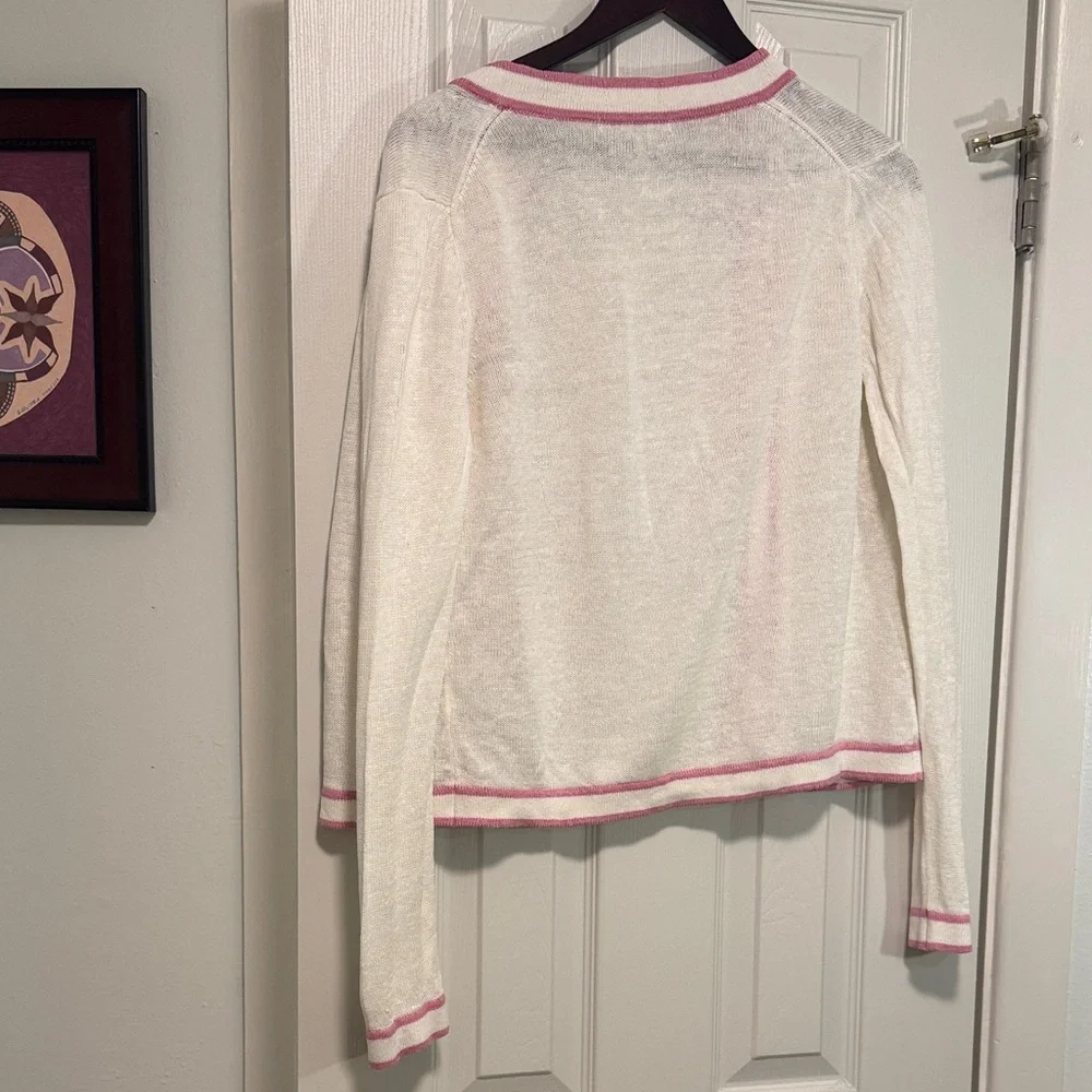 Boden White Linen Cardigan with Pink Trim - Picture 3 of 4